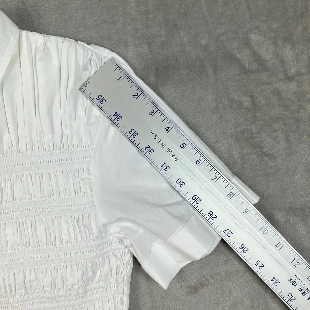 J Crew Petite Elsie Shirt Dress Womens SP White Cotton Poplin Smocked Button Up